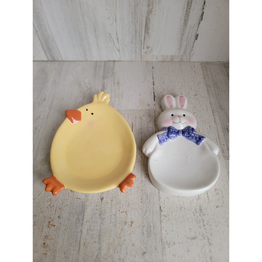 Easter soap dish rabbit chick ceramic unique Easter‎ spring bathroom decor set